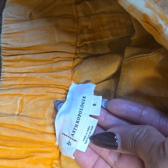 By Anthropologie Embroidered Parachute Pants Small Linen Blend Mango Mojito - Picture 5 of 6